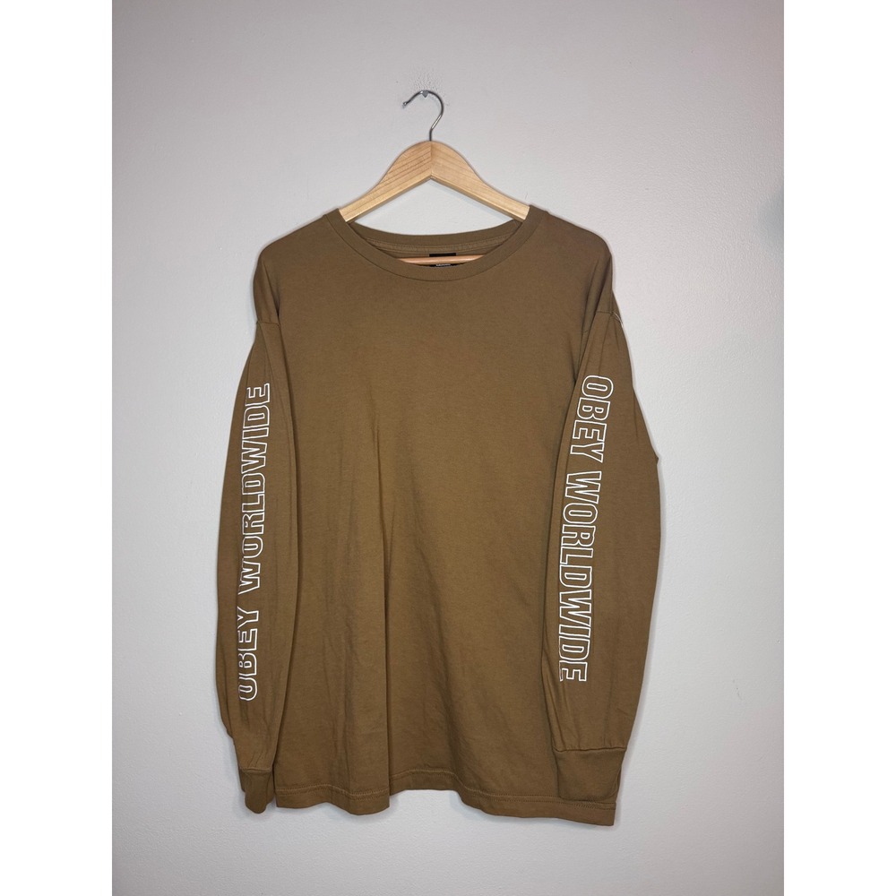 Obey Worldwide Long Sleeve Graphic‎ Tee Mens Large Brown
